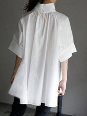 Solid Color Half Sleeves Loose High Neck Blouses&Shirts Tops