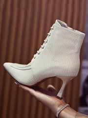 Lace-Up Pointed-Toe Snake Shape Split-Joint Pumps Boots