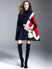 Original Loose Batwing Sleeves Contrast Color Striped Lapel Collar Cape Coats