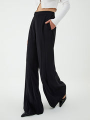 Pleated Solid Color High Waisted Loose Suit Pants