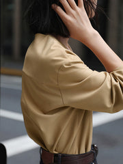 Buttoned Solid Color False Two Long Sleeves V-Neck Blouses&Shirts Tops