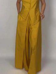 Pockets Solid Color Loose Wide Leg Trousers Pants