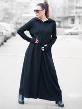 Knitting Black Zipper Hooded Wide Leg Jumpsuits