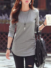 Solid Color Long Sleeves Round-Neck T-Shirts Tops