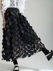 Mesh Polka-Dot Solid Color Split-Joint A-Line High Waisted Skirts Bottoms