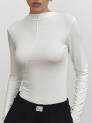 Asymmetric Solid Color Long Sleeves Skinny Mock Neck T-Shirts Tops