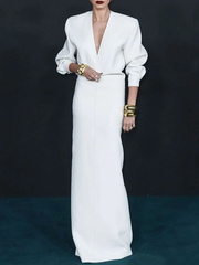 Solid Color Long Sleeves Loose Deep V-Neck Maxi Dresses