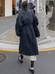 Solid Color Loose Elastic Waist Long Outwear