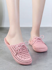 Hollow Lace-Up Round-Toe Slippers Mules&Slides
