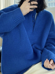Solid Color Split-Joint Long Sleeves Loose Round-Neck Sweater Tops