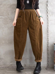 Elasticity Pockets Solid Color Loose Half Pants