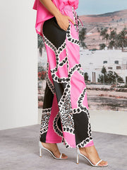 Drawstring Elasticity Leopard Printed High Waisted Loose Trousers Pants