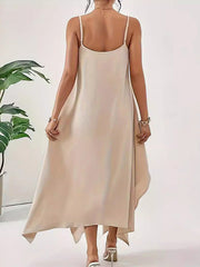 Asymmetric Solid Color Loose Sleeveless Spaghetti-Neck Maxi Dresses