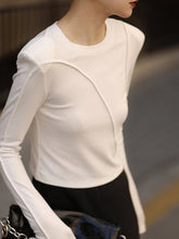 Shoulder Pad Solid Color Long Sleeves Skinny Round-Neck T-Shirts Tops