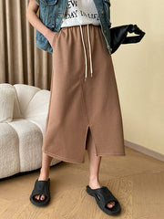Asymmetric Drawstring Split-Front A-Line Skirts Bottoms