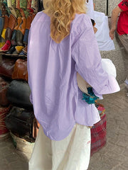 Buttoned Pockets Solid Color Long Sleeves Loose Lapel Blouses&Shirts Tops