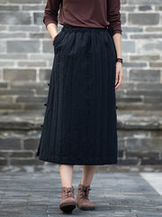 Elasticity Quilted Split-Joint Split-Side Tied Waist Velvet A-Line Skirts Bottoms
