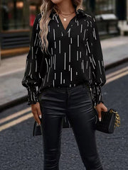 Elasticity Printed High-Low Long Sleeves V-Neck T-Shirts Tops