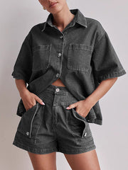 Split-Joint Loose Short Sleeves Lapel Blouses&shirts Tops