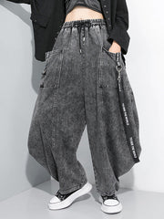 Loose Wide Leg Split-Joint Streamer Jean Pants Bottoms