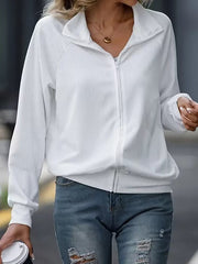 Solid Color Zipper Long Sleeves Loose Lapel Outerwear
