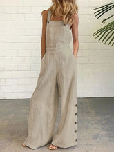 High Waisted Loose Buttoned Pockets Solid Color Spaghetti-Neck Overalls