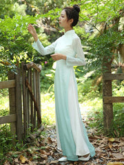 Gradient Green Split-side Long Ao Dai Cheongsam Dress