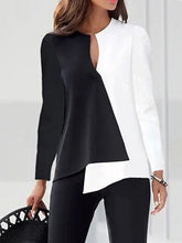 Long Sleeves Loose Contrast Color Split-Joint Round-Neck T-Shirts Tops