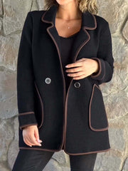 Buttoned Pockets Split-Joint Long Sleeves Loose Notched Collar Woolen Coat