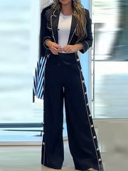 Long Sleeves Solid Color Lapel Blazer & Pants Two Pieces Set