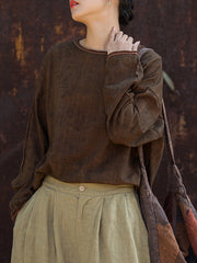 Solid Color Split-Joint Split-Side High-Low Long Sleeves Round-Neck T-Shirts