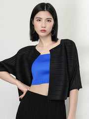 Casual Loose Half Sleeves Pleated Solid Color Outerwear