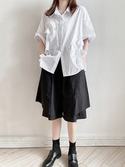 Solid Color Split-Joint High Waisted Loose Shorts Half Pants
