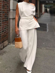 Solid Color Loose Sleeveless One-shoulder Vest Top