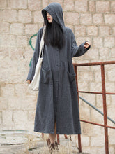 Solid Color Split-Joint Long Sleeves Loose Hooded Outerwear