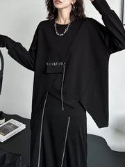 Asymmetric Long Sleeves Loose Round-Neck Sweatshirt Tops