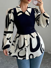 Buttoned Contrast Color Pleated Split-Joint Long Sleeves Loose Lapel Blouses&Shirts Tops