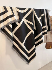 Contrast Color Fringed Keep Warm Printed Striped Shawl&Scarf