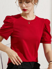 Original Simple Loose Solid Color Puff Sleeves T-Shirt Top