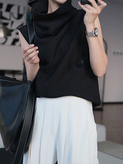 Solid Color Loose Sleeveless Stand Collar Vest Top