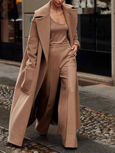 Long Sleeves Loose Solid Color Split-Joint Lapel Outerwear Woolen Coat