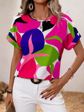 Contrast Color Hollow Printed Split-Joint Loose Short Sleeves Round-neck T-Shirts Tops