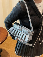 Geometric Pleated Zipper Shoulder Bags Handbags