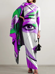 Asymmetric Figure Split-back Capelet Long Sleeves Boat Neck Maxi Dresses