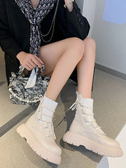 Lace-Up Round-Toe Solid Color Split-Joint Platform Shoes Dr. Martens Boots Boots