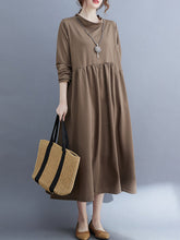 Casual Loose Long Sleeves Solid Color Stand Collar Midi Dresses