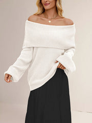 Solid Color Split-Joint Long Sleeves Loose Round-Neck Sweater Tops