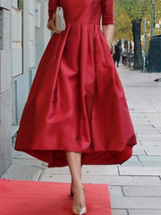 Solid Color Half Sleeves V-Neck Midi Dresses