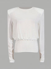 Backless Shoulder Pad Solid Color Long Sleeves Round-Neck Blouses&Shirts Tops