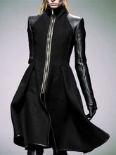 Split-Front Split-Joint Zipper A-Line Long Sleeves Stand Collar Outerwear